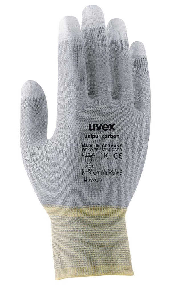 UVEX Rukavice Unipur carbon vel. 9/citlivé antist. pro přesné práce s elektron. součástkami/dlaň a prsty pokryté uhlíkem
