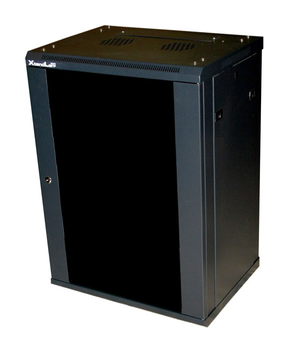 XtendLan 12U/600x450, na zeď, jednodílný, rozložený, skleněné dveře, černý