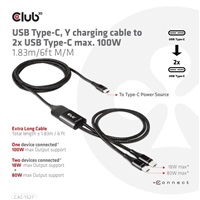 Club3D CAC-1527 nabíjecí USB Type-C, Y charging to 2x USB Type-C max. 100W, 1.83m Club3D nabíjecí kabel USB Type-C, Y charging cable to 2x USB Type-C max. 100W, 1.83m/6ft M/M