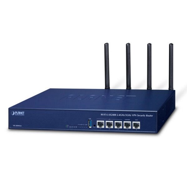 PLANET VR-300W6A Enterprise router/firewall VPN/VLAN/QoS/HA/AP kontroler, 2xWAN(SD-WAN), 3xLAN, WiFi 802.11ax
