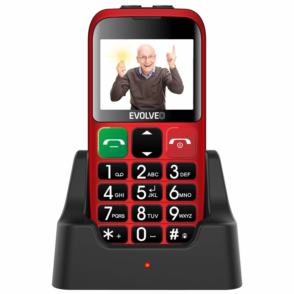 EVOLVEO EasyPhone EB, mobilní telefon pro seniory s nabíjecím stojánkem, červená