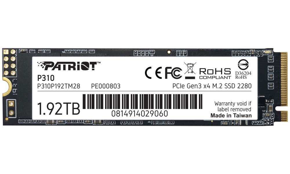 Patriot P310 1,92TB, P310P192TM28 PATRIOT P310 1,92TB SSD / Interní / M.2 PCIe Gen3 x4 NVMe 1.3 / 2280
