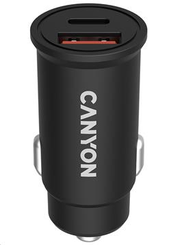 CANYON auto nabíječka C-30, 1x USB-C + 1x USB-A (PD 30W/QC 3.0 18W), vstup 12V-24V