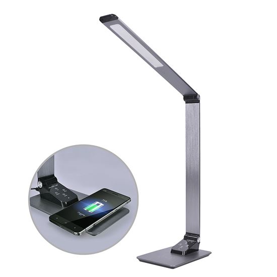 Solight LED stolní lampička stmívatelná, 10W, indukční nabíjení, změna chromatičnosti, hliník, šedá - WO60-G