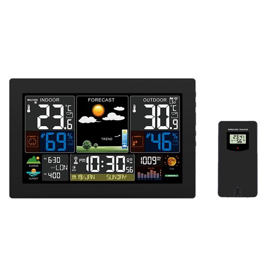 Solight meteostanice, aplikace Smart Life, extra velký barevný LCD, teplota, vlhkost, tlak, USB nabíjení, černá - TE81WIFI