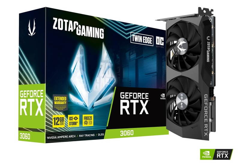 Zotac GeForce RTX 3060 Twin Edge OC 12GB GDDR6 ZT-A30600H-10M ZOTAC Gaming GeForce RTX 3060 Twin Edge OC