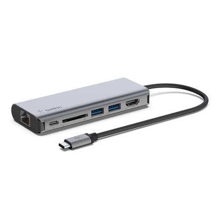Belkin 6-in-1 Multiport USB-C Adapter AVC008BTSGY Belkin USB-C 6v1 hub - 4K HDMI, USB-C PD 3.0, 2x USB-A 3.0, RJ45, čtečka SD karet