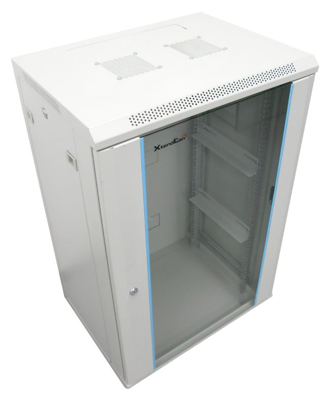 XtendLan 18U/600x450, na zeď, jednodílný, skleněné dveře, šedý