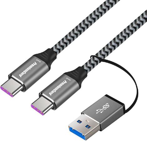 PremiumCord kabel USB-C (USB 3.2 GEN 2, 5A, 100W, 20Gbit/s) bavlněný oplet, 2m