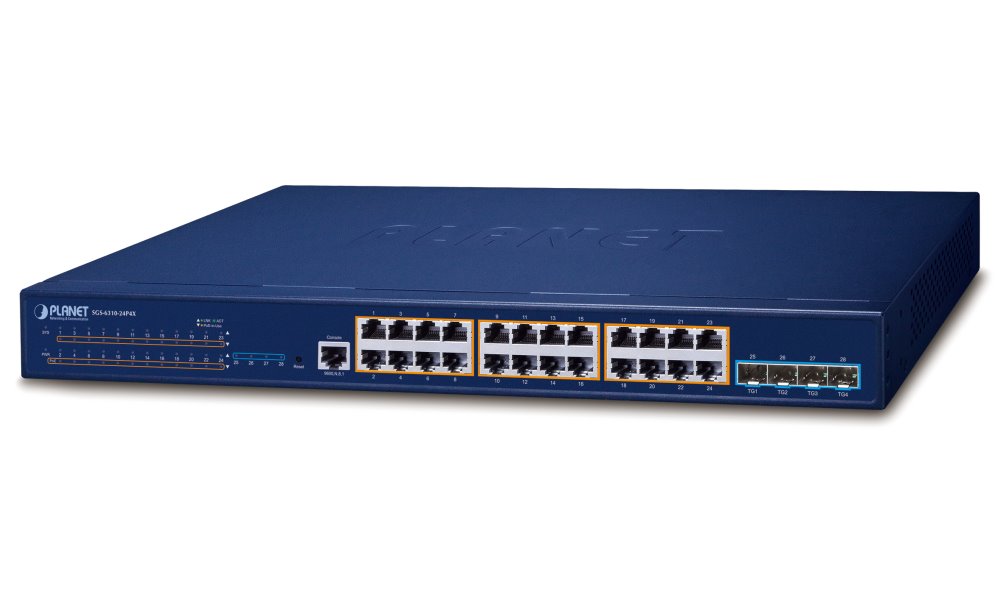 Planet SGS-6310-24P4X Planet SGS-6310-24P4X L3 PoE switch, 24x1Gb, 4x10Gb SFP+, HW/IP stack, VSF/Cluster switch, 802.3at 370W