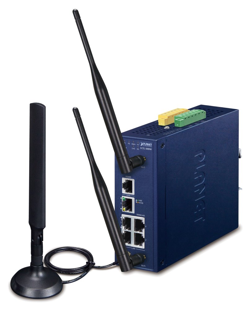 Planet LCG-300W IoT LoRaWAN průmyslová brána, 5x LAN 1Gb, WiFi 2,4+5GHz 802.11ax, DIN, IP30, -40/+75C, 9-54VDC