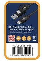Akasa AK-CBUB65-10BK USB 3.2 Gen 2 Type-C/A na Type-C, 1m AKASA kabel 2-In-1 USB 3.2 Gen 2x2 Type-C / Type-A na Type-C, 20G, 1m
