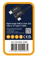 AKASA kabel USB 3.2 Gen2x2 Type-C na C Cable, pravoúhlý, 100W, 20G, 4K@60Hz