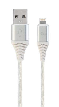 GEMBIRD CC-USB2B-AMLM-2M-BW2 Premium cotton braided 8-pin charging and data cable 2m silver/white