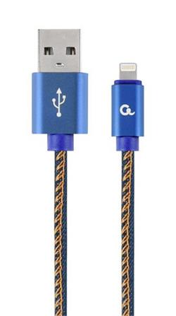 Gembird CC-USB2J-AMLM-2M-B USB-A/Lightning, 2m Gembird nabíjecí kabel Lightning 8-pin (M) na USB 2.0 (M), prémiový, opletený, metal konektory, 2 m, džínsovina