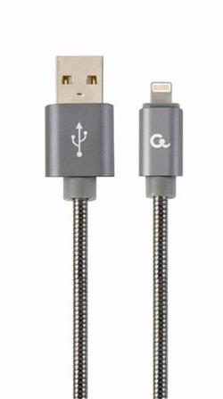 Gembird CC-USB2S-AMLM-1M-BG Gembird kábel nabíjací Lightning 8-pin (M) na USB 2.0 (M), prémiový, metalicky opletený, 1 m, šedý