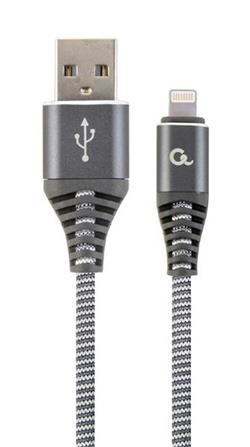 Gembird CC-USB2B-AMLM-2M-WB2 Lightning, šedý, bílý Gembird nabíjecí kabel Lightning 8-pin (M) na USB 2.0 (M), prémiový, opletený, metal konektory, 2 m, šedo-stříbrný