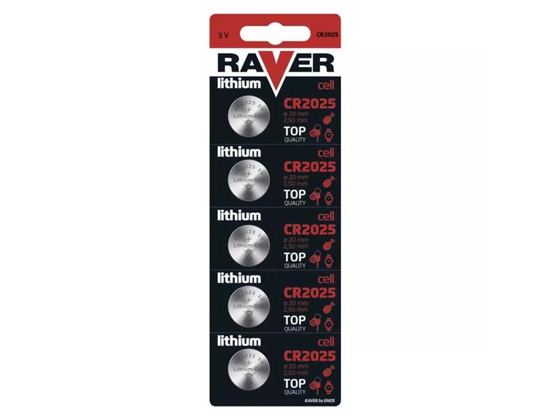 Lithiová knoflíková baterie RAVER CR2025 - 5Ks