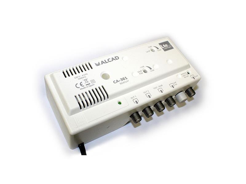 Anténní zesilovač ALCAD CA-361, 1xUHF+1xFM/VHF BIII, 2x výstup, filtr 5G, domovní