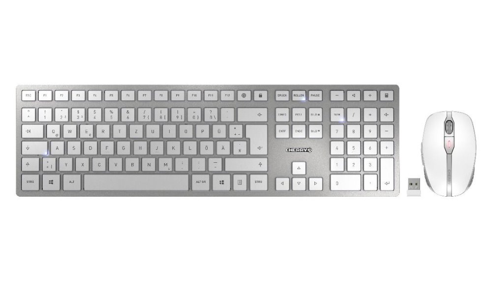 ROZBALENÉ - CHERRY set klávesnice a myši DW 9000 slim EU layout stříbrná/bílá