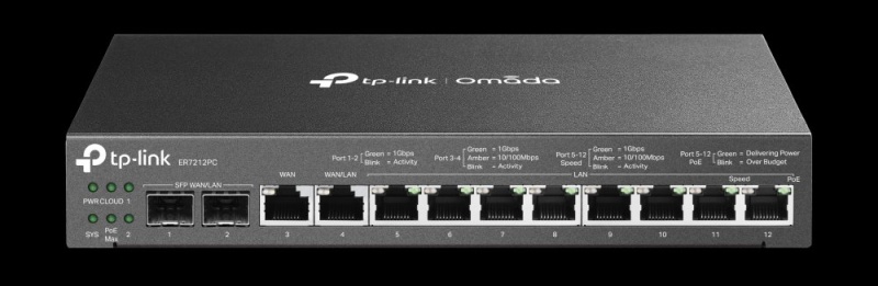 TP-Link ER7212PC OMADA 3v1 VPN router (2xSFP WAN/LAN,1xGbEWAN,1xGbELAN/WAN,8xGbELAN,8xPoE+,110W,fanless)