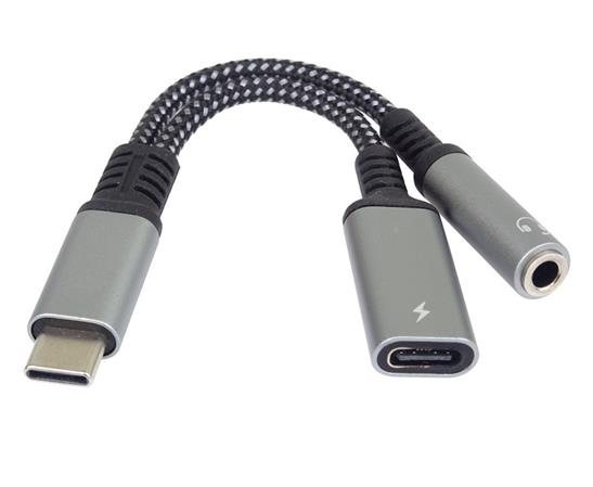 PremiumCord Redukce USB-C /3,5mm jack s DAC chipem + USB-C pro nabíjení 13cm