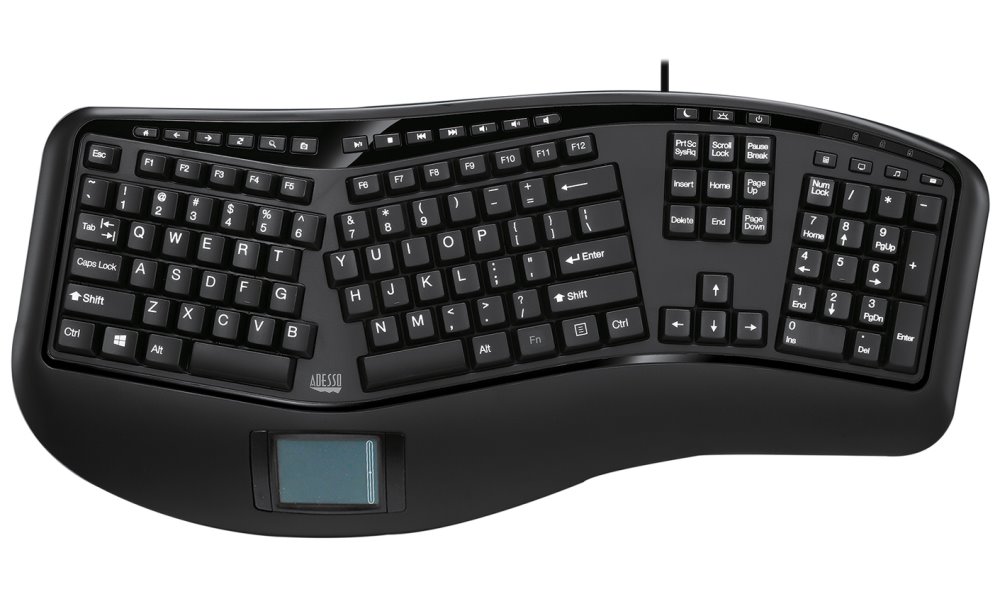Adesso AKB-450UB/ drátová klávesnice/ multimedia/ ergonomická /touchpad/ USB/ černá/ US layout