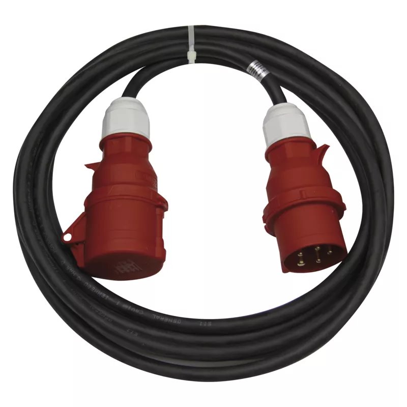 3 fázový venkovní prodlužovací kabel 25m / 1 zásuvka / černý / guma / 400 V / 4 mm2