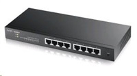 ZyXEL GS1900-8 Zyxel GS1900-8 8-port Desktop Gigabit Web Smart switch: 8x Gigabit metal, IPv6, 802.3az (Green), fanless v2
