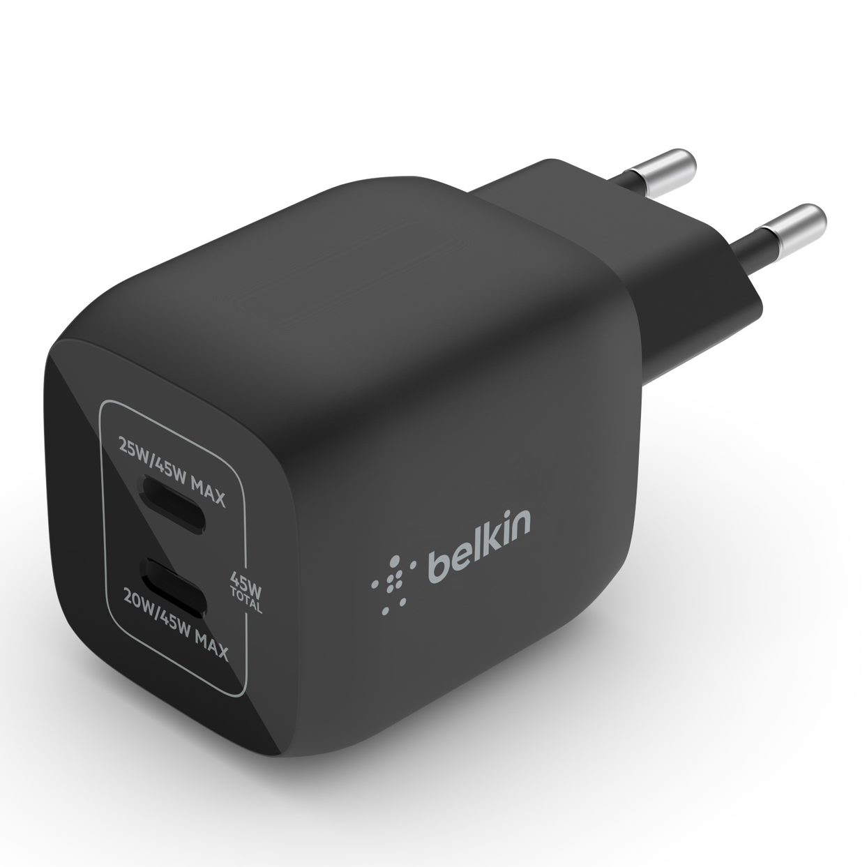 Belkin WCH011vfBK Belkin Duální 45W USB-C Power Delivery GaN PPS nástěnná nabíječka, černá