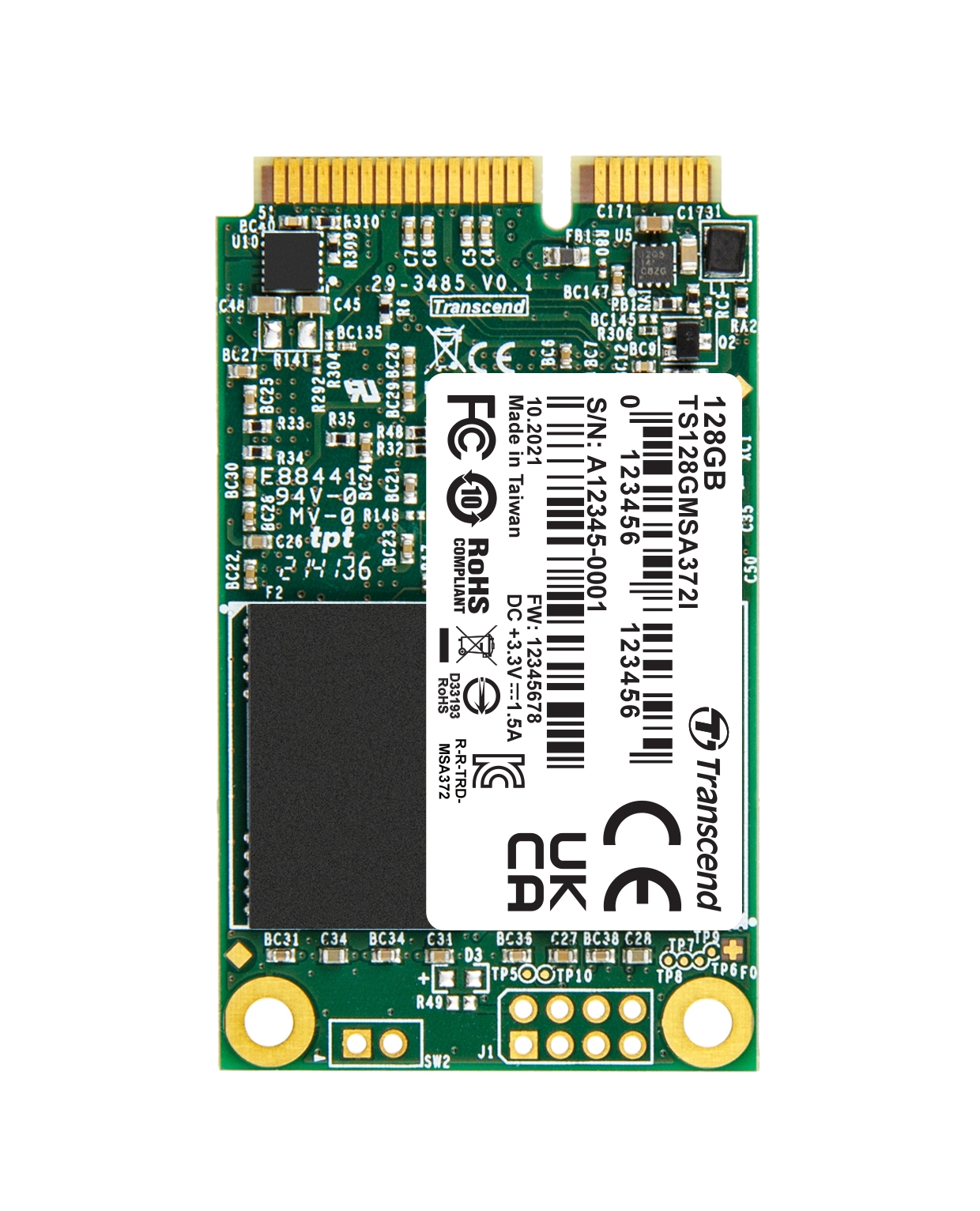 TRANSCEND MSA372I 128GB Industrial SSD disk mSATA, SATA III (MLC), 550MB/s R, 450MB/s W
