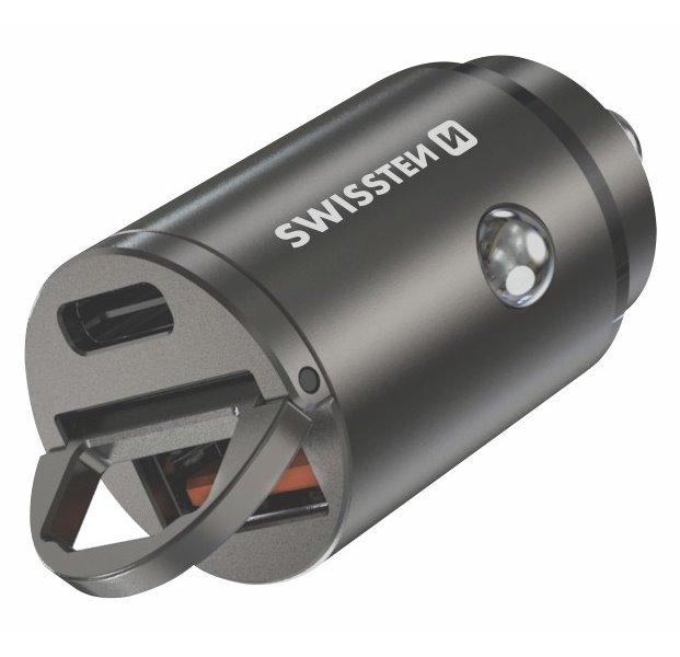 Swissten CL adaptér Power Delivery USB-C + Super Charge 3.0 30W nano stříbrný