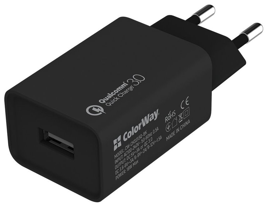 COLORWAY 1x USB/ síťová nabíječka/ 18W/ Quick Charge/ Černá