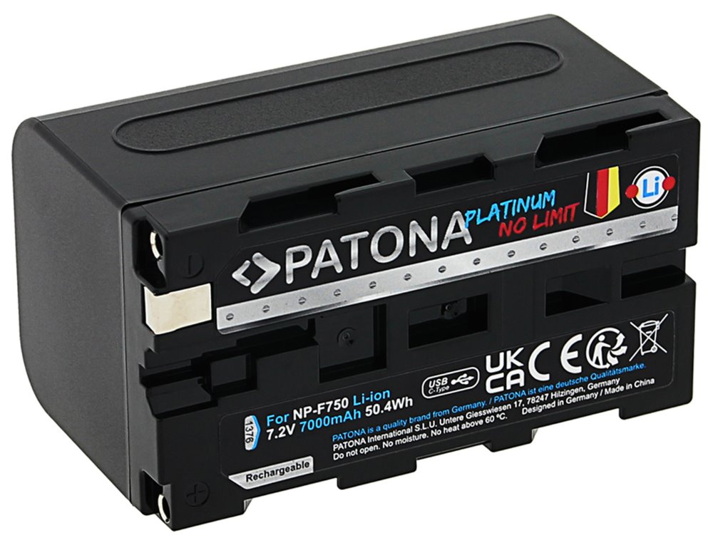 PATONA baterie pro digitální kameru Sony NP-F550/F750/F950 7000mAh Li-Ion Platinum USB-C nabíjení