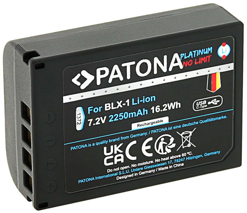 PATONA baterie pro foto Olympus BLX-1 2400mAh Li-Ion Platinum USB-C nabíjení