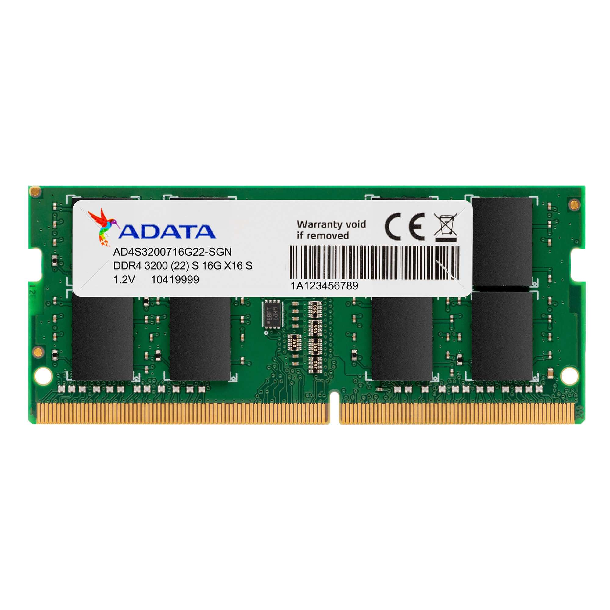 Adata SO-DIMM DDR4 16GB 3200MHz CL22 1x16GB AD4S320016G22-SGN ADATA SODIMM DDR4 16GB 3200MHz 512x8, Premier Single Tray