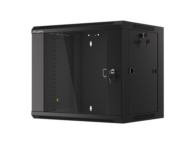 LANBERG Nástěnná jednodílná skříň 19", 9U 570x450 snadná a rychlá montáž (v rozloženém stavu) černá (RAL9004)