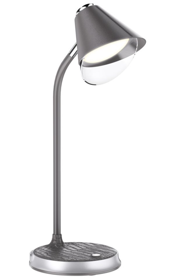 IMMAX LED stolní lampička FINCH/ Qi nabíjení/ 9W/ 12V/2A/ stmívatelná/ šedá + stříbrné prvky