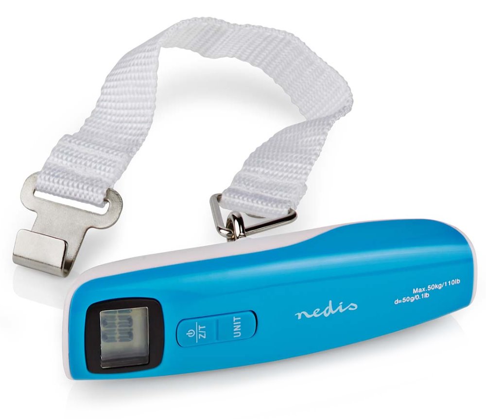 NEDIS digitální váha zavazadel/ max. zatížení 50kg/ modro-bílá