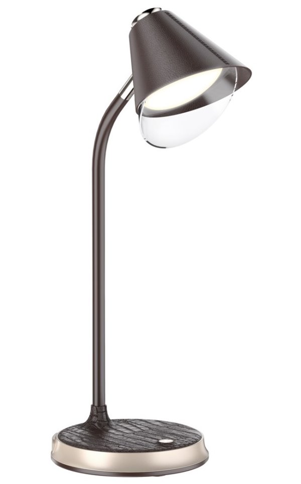 IMMAX LED stolní lampička FINCH/ Qi nabíjení/ 9W/ 12V/2A/ stmívatelná/ hnědá + zlaté prvky