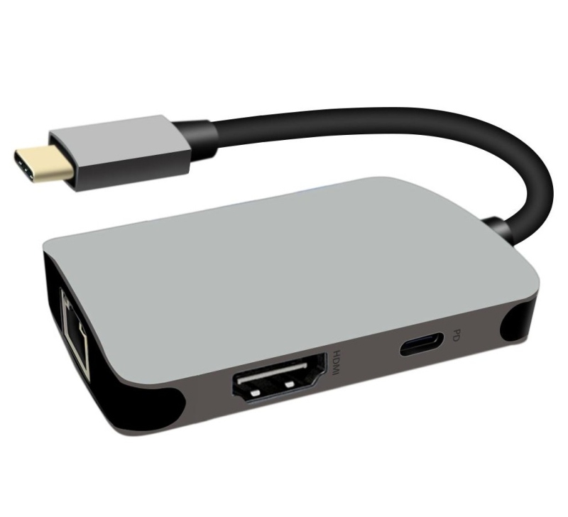 PremiumCord ku31dock18 PREMIUMCORD Adaptér USB-C na HDMI + RJ45 + PD adaptér, hliníkové pouzdro