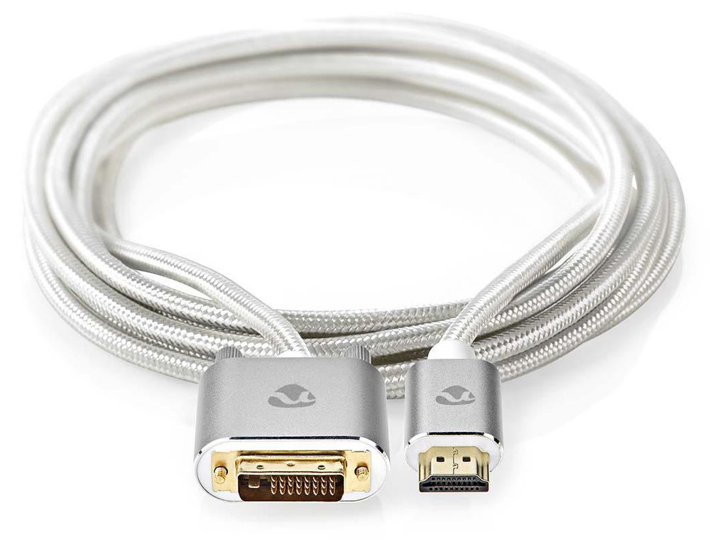 Nedis CCTB34800AL20 NEDIS PROFIGOLD HDMI kabel/ konektor HDMI - DVI-D 24+1 zástrčka/ bavlna/ stříbrný/ BOX/ 2m