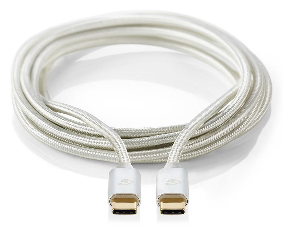 NEDIS PROFIGOLD USB 2.0 kabel/ USB-C zástrčka - USB-C zástrčka/ nylon/ stříbrný/ BOX/ 2m