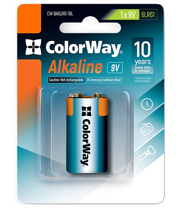 Colorway 9V 1ks CW-BA6LR61-1BL Colorway alkalická baterie 6LR61/ 9V/ 1ks v balení/ Blister