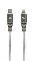 Gembird CC-USB2B-CM8PM-1.5M Lightning, 1,5m, šedý Gembird kabel nabíjecí USB-C (M) na 8pin Lightning (M), 1,5 m, prémiový, opletený, bílý