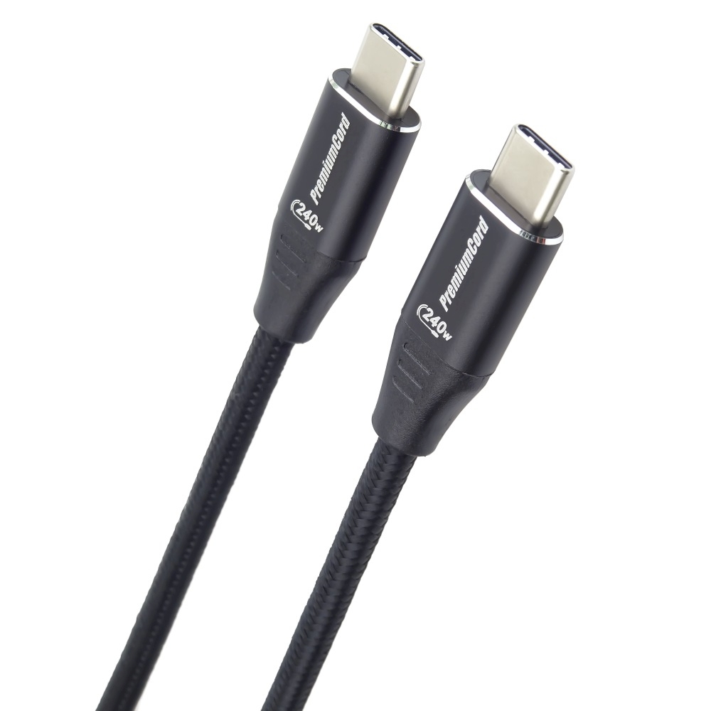 PremiumCord ku31cv15 USB-C M/M, 240W 480 MBps, 1,5m PREMIUMCORD Kabel USB-C M/M, 240W 480Mbps černý bavlněný oplet, 1,5m