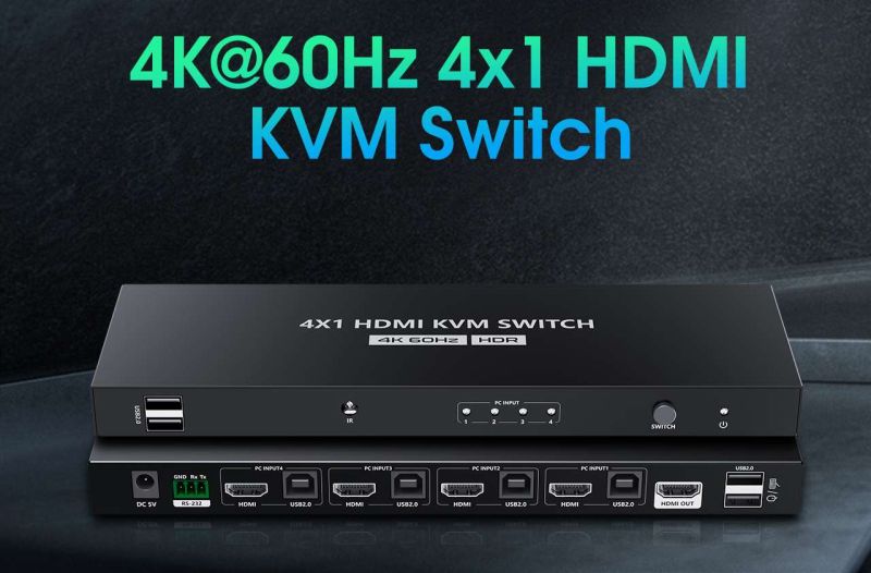 PremiumCord khswit41e PREMIUMCORD HDMI switch, 4K@60Hz HDMI2.0 KVM 4:1, s dálkovým ovladačem