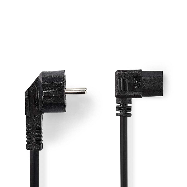 NEDIS napájecí kabel 230V/ přípojný 10A/ úhlový konektor IEC-320-C13/ úhlová zástrčka Schuko/ černý/ bulk/ 2m