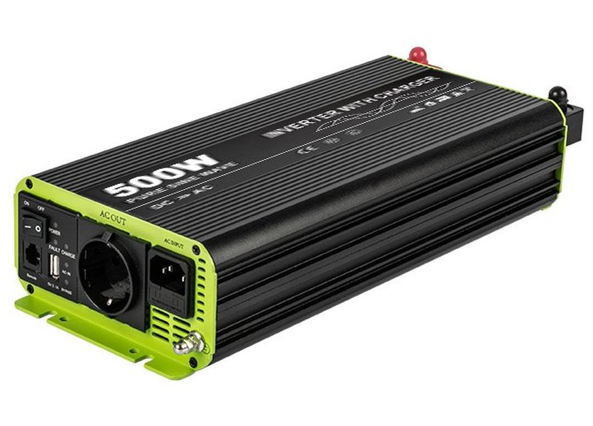 Kosun Měnič napětí výkon 500W čistý sinus UPS DC12V/AC230V USB černo-zelený KOS500-12 KOSUNPOWER UPS záložní zdroj s externí baterií 500W, baterie 12V / AC230V čistý sinus