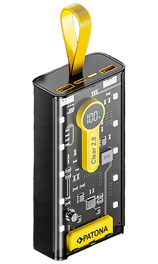 PATONA powerbanka s osvětlením, 20000mAh Li-Pol 3A - LCD, USB, Micro-USB, USB-C, Lightning, integrované kabely, PD 22,5W